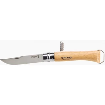 Нож OPINEL №10, нержавеющая сталь, рукоять из бука, со штопором